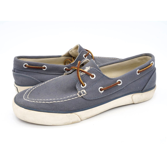 Polo Ralph Lauren Boat Shoes Mens 8.5 Blue Canvas Sander Casual Lace Up - Picture 1 of 13
